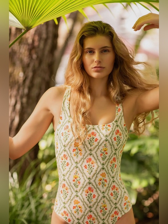 Hermoza Other - Hermoza Janece One-Piece Swimsuit with Orange and Green Floral Tile Print